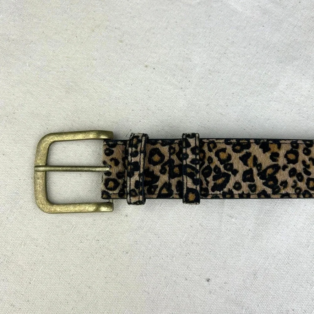 Vintage style cheetah leopard print fur belt american western boho black and tan